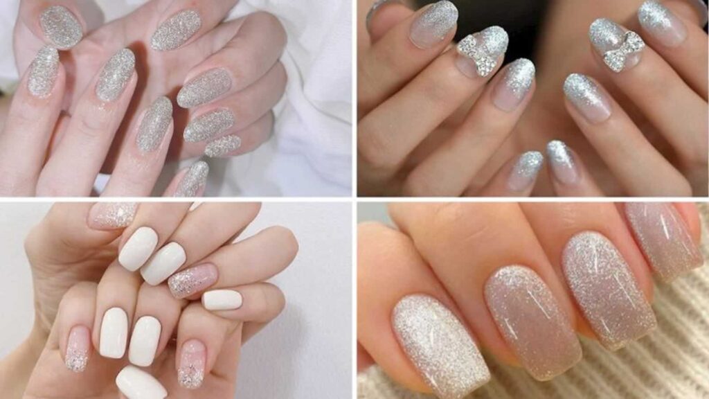 Luxurious white glitter nail design